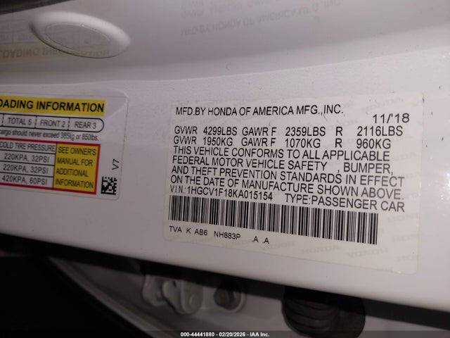 1HGCV1F18KA015154 Honda ACCORD LX