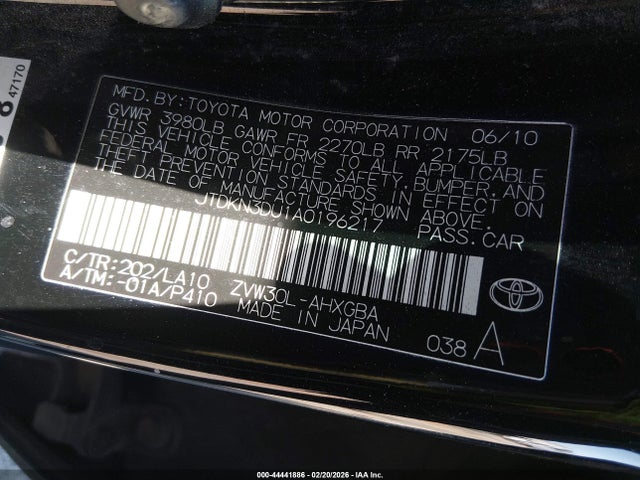 Продаж на аукціоні авто 2010 Toyota Prius Iv, vin: JTDKN3DU1A0196217, номер лоту: 44441886