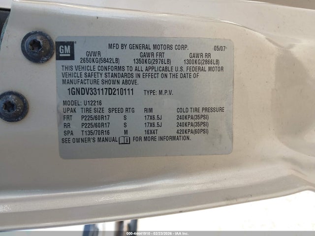 2007 CHEVROLET UPLANDER 1GNDV33117D210111 Photo 8