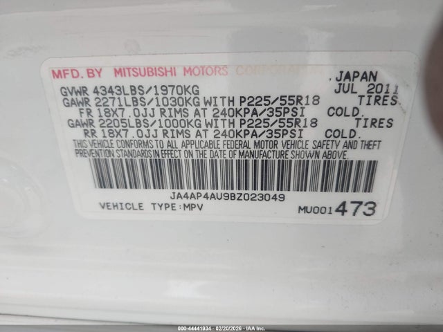 2011 MITSUBISHI OUTLANDER SPORT JA4AP4AU9BZ023049 Photo 8