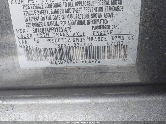 3N1AB7AP6GY261476 Nissan Sentra Fe+ S/s/sl/sr/sv