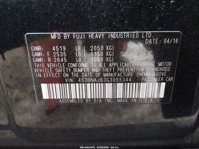 Продажа на аукционе авто 2016 Subaru Legacy 2.5i Limited, vin: 4S3BNAJ63G3055344, номер лота: 44441975