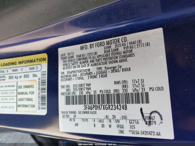 Ford FUSION SE 2016 3FA6P0H7XGR234248 Image 9