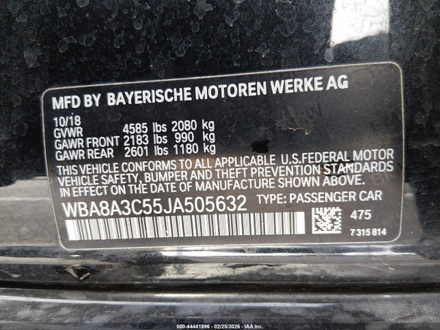 2018 Bmw 320i Xdrive მანქანა იყიდება აუქციონზე, vin: WBA8A3C55JA505632, აუქციონის ნომერი: 44441996
