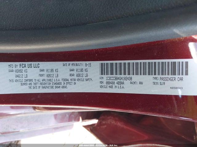 44441999 :رقم المزاد ، 1C3CCCBB4GN102438 vin ، 2016 Chrysler 200 S مزاد بيع