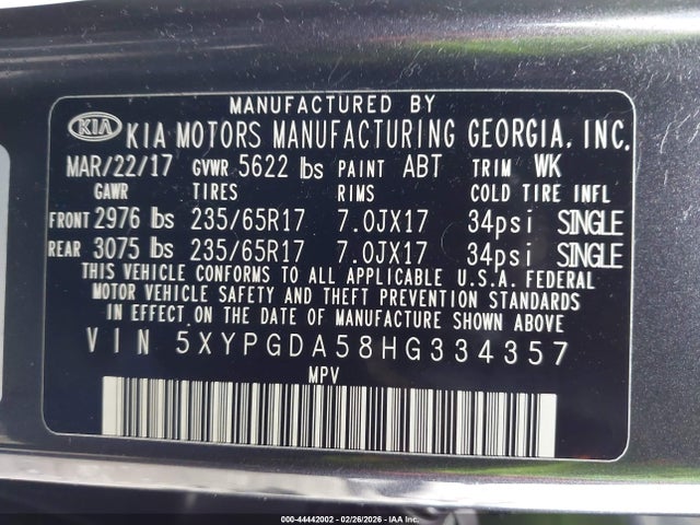KIA Sorento 3.3l Lx 2017 5XYPGDA58HG334357 Image 9