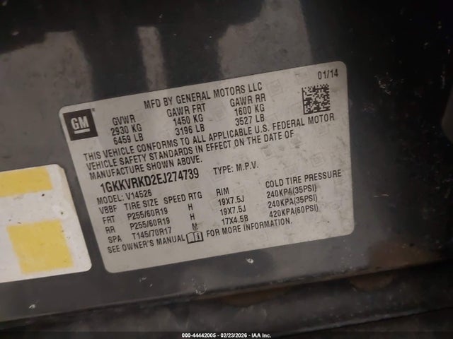 44442005 :رقم المزاد ، 1GKKVRKD2EJ274739 vin ، 2014 Gmc Acadia Slt-1 مزاد بيع