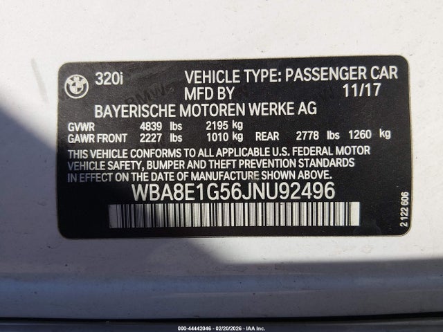 WBA8E1G56JNU92496 BMW 320i