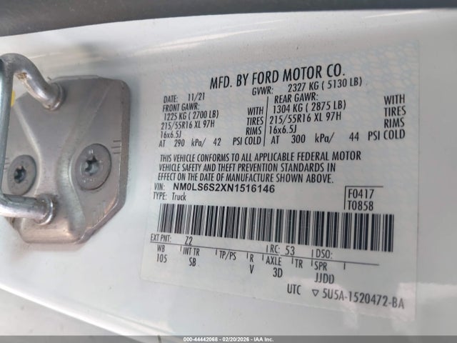 2022 Ford Transit Connect Xl მანქანა იყიდება აუქციონზე, vin: NM0LS6S2XN1516146, აუქციონის ნომერი: 44442068