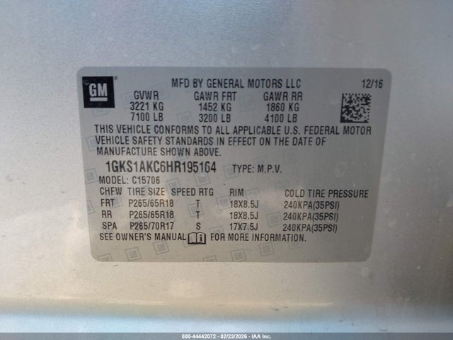 Продаж на аукціоні авто 2017 Gmc Yukon Sle, vin: 1GKS1AKC6HR195164, номер лоту: 44442072