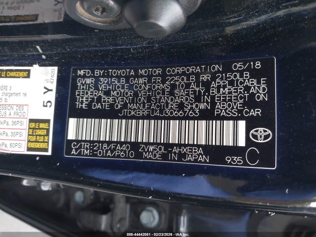 JTDKBRFU4J3066763 Toyota Prius Two