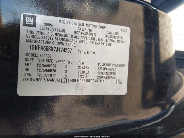 Aukcja sprzedaży 2007 Gmc Yukon Xl 1500 Denali, vin: 1GKFK668X7J174557, numer aukcji: 44442095