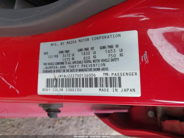 Aukcja sprzedaży 1999 Mazda Protege Dx/lx, vin: JM1BJ2227X0136006, numer aukcji: 44442116