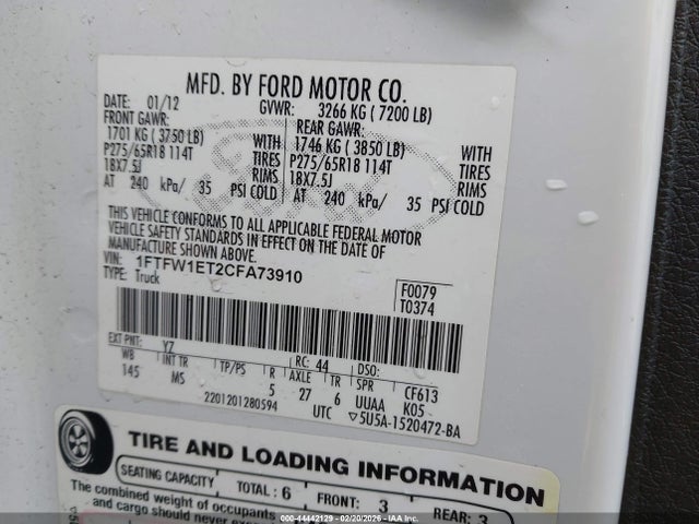 2012 FORD F-150 1FTFW1ET2CFA73910 Photo 8