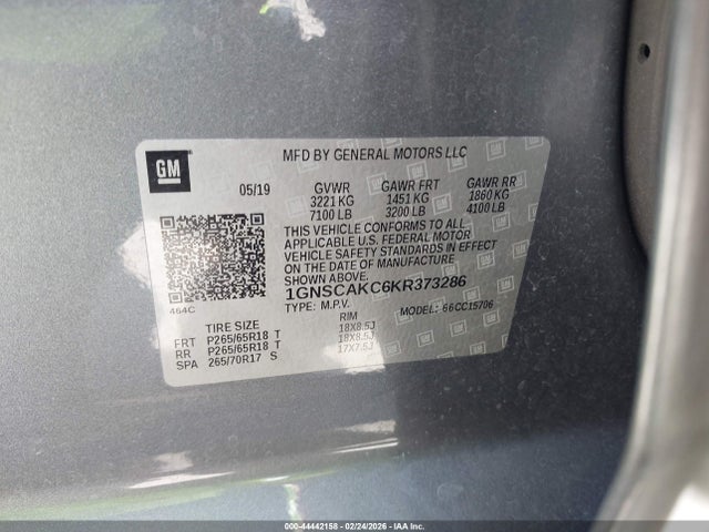 44442158 :رقم المزاد ، 1GNSCAKC6KR373286 vin ، 2019 Chevrolet Tahoe Ls مزاد بيع