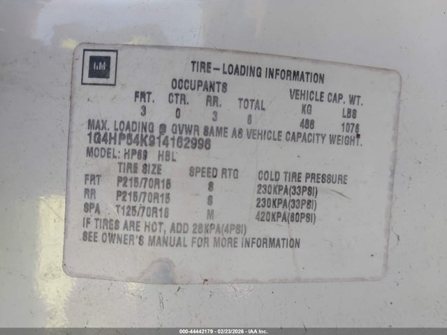 Aukcja sprzedaży 2001 Buick Lesabre Custom, vin: 1G4HP54K914162996, numer aukcji: 44442179