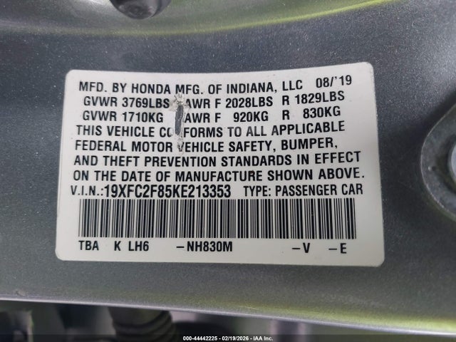 Honda Civic Sport 2019 19XFC2F85KE213353 Image 9