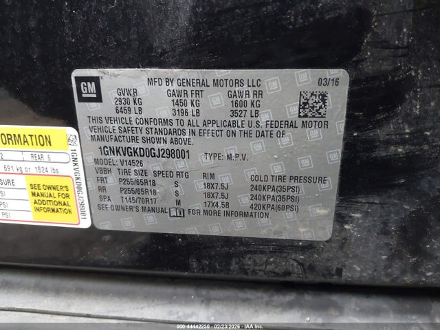 1GNKVGKD0GJ298001 Chevrolet Traverse 1lt