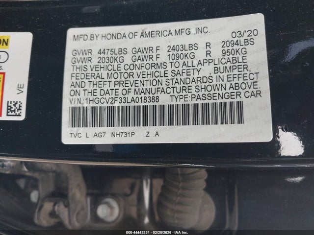 2020 HONDA ACCORD 1HGCV2F33LA018388 Photo 8