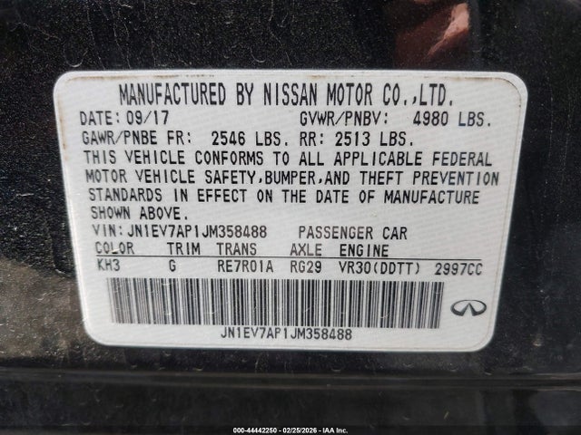 44442250 :رقم المزاد ، JN1EV7AP1JM358488 vin ، 2018 Infiniti Q50 3.0t Luxe مزاد بيع