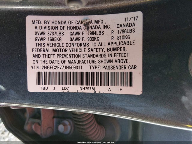 Honda CIVIC EX 2018 2HGFC2F77JH509311 Image 9
