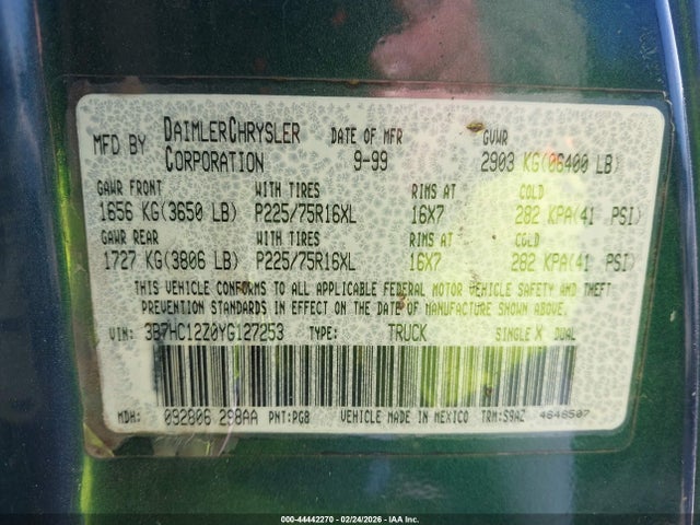 2000 DODGE RAM 1500 3B7HC12Z0YG127253 Photo 8