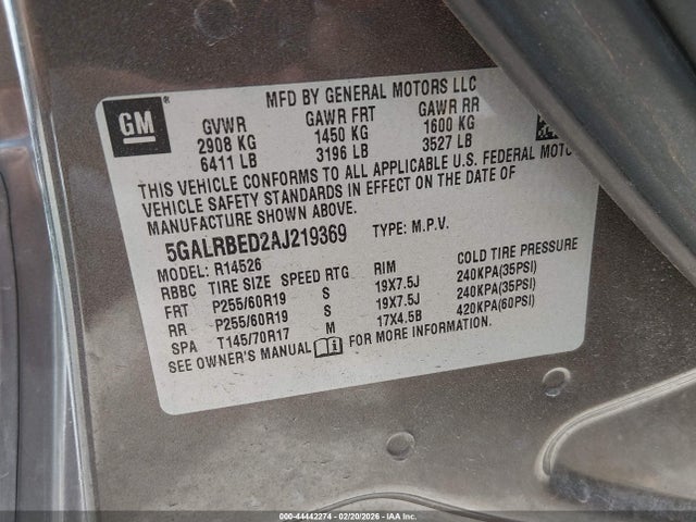 2010 Buick Enclave 1xl მანქანა იყიდება აუქციონზე, vin: 5GALRBED2AJ219369, აუქციონის ნომერი: 44442274