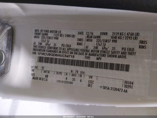 Ford ESCAPE SE 2017 1FMCU9GD6HUC54715 Image 9
