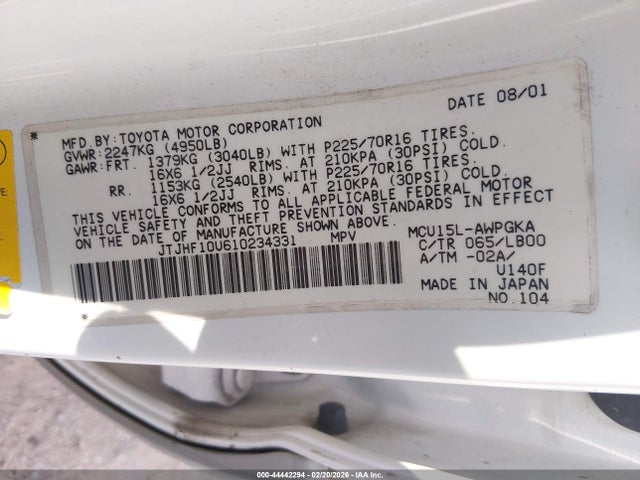 Продаж на аукціоні авто 2001 Lexus Rx 300 Base (a4), vin: JTJHF10U610234331, номер лоту: 44442294