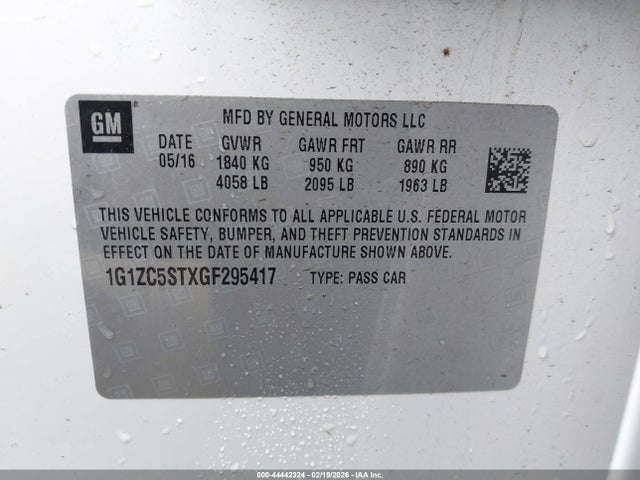 1G1ZC5STXGF295417 Chevrolet Malibu 1fl