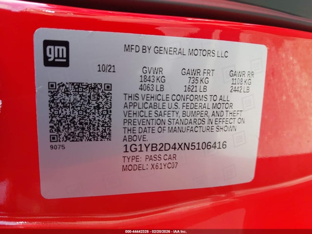 2022 CHEVROLET CORVETTE STINGRAY 1G1YB2D4XN5106416 Photo 8