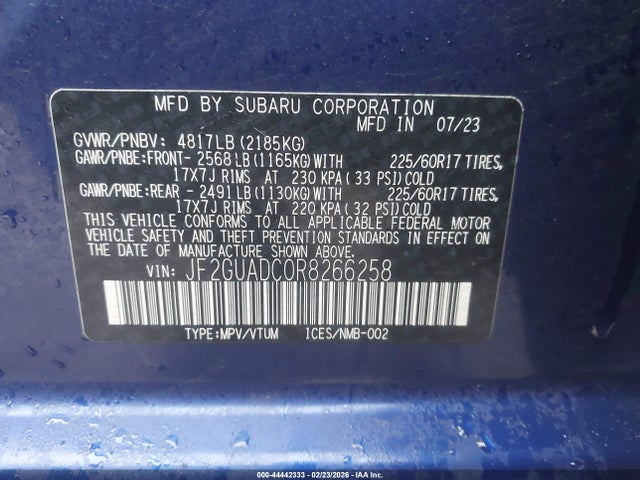 Aukcja sprzedaży 2024 Subaru Crosstrek Premium, vin: JF2GUADC0R8266258, numer aukcji: 44442333
