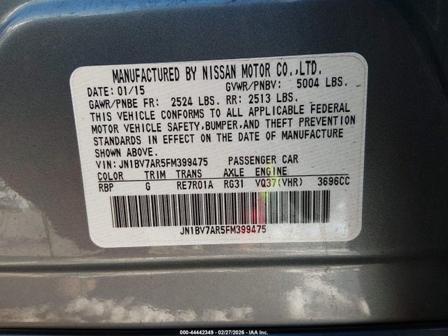 JN1BV7AR5FM399475 Infiniti Q50 Premium