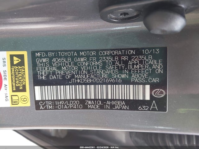 Продаж на аукціоні авто 2013 Lexus Ct 200h, vin: JTHKD5BH7D2169616, номер лоту: 44442361