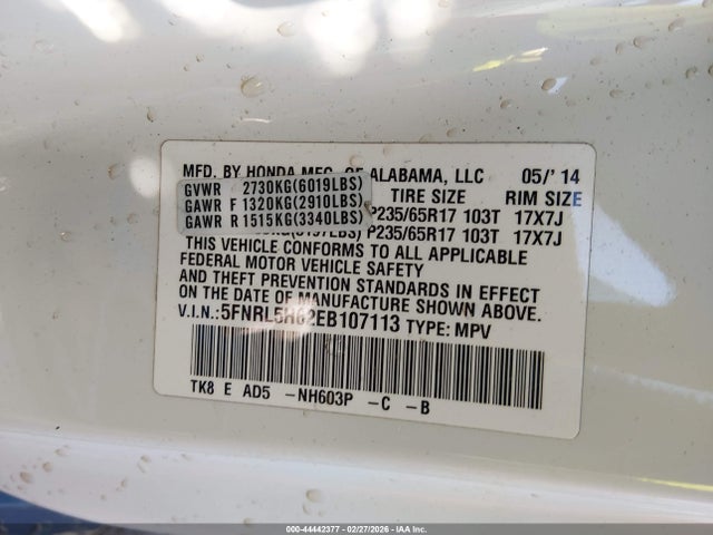 Honda Odyssey Ex-l 2014 5FNRL5H62EB107113 Image 9