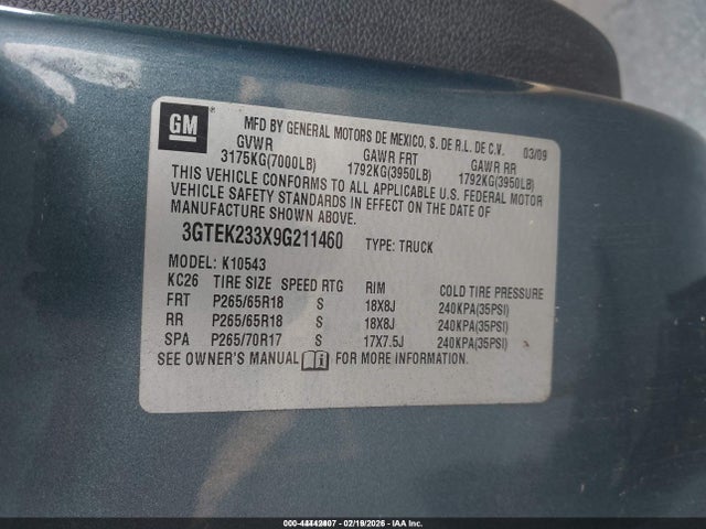 Aukcja sprzedaży 2009 Gmc Sierra 1500 Sle, vin: 3GTEK233X9G211460, numer aukcji: 44442407