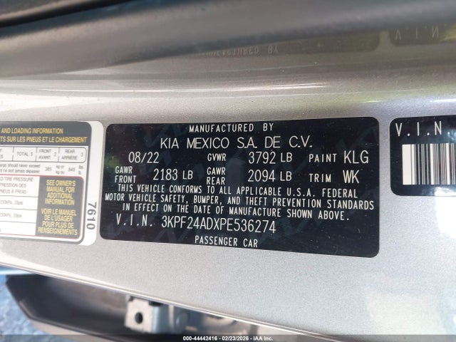 3KPF24ADXPE536274 KIA Forte Lxs