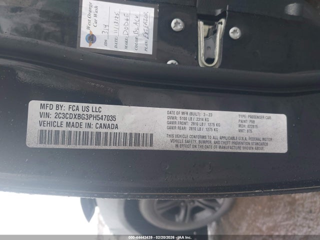 44442439 :رقم المزاد ، 2C3CDXBG3PH547035 vin ، 2023 Dodge Charger Sxt مزاد بيع