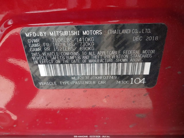 2019 MITSUBISHI MIRAGE G4 ML32F3FJ1KHF07749 Photo 8