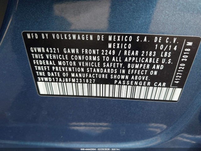 3VWD17AJ8FM231827 Volkswagen Jetta 1.8t Se