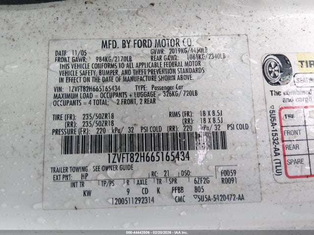 2006 FORD MUSTANG 1ZVFT82H665165434 Photo 8