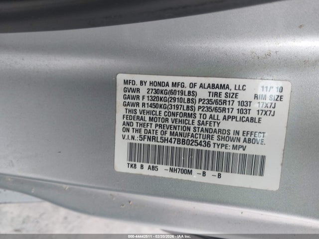 2011 HONDA ODYSSEY 5FNRL5H47BB025436 Photo 8