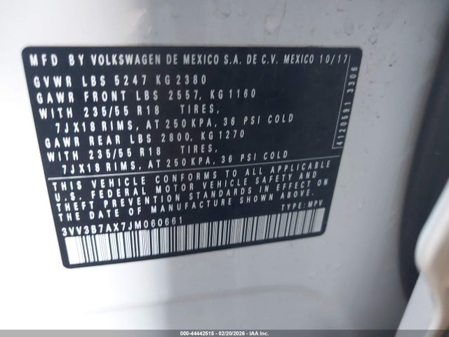 3VV3B7AX7JM060661 Volkswagen Tiguan 2.0t Se/2.0t Sel