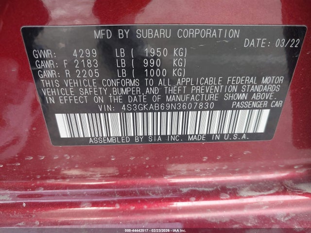 Subaru Impreza Base 2022 4S3GKAB69N3607830 Image 9
