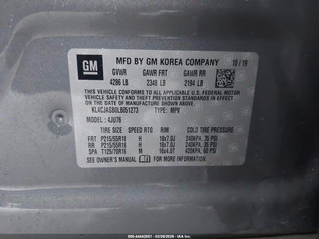 Aukcja sprzedaży 2020 Buick Encore Fwd Preferred, vin: KL4CJASB0LB051273, numer aukcji: 44442551