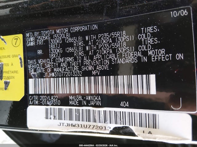 2007 Lexus Rx 400h მანქანა იყიდება აუქციონზე, vin: JTJHW31U772013232, აუქციონის ნომერი: 44442564