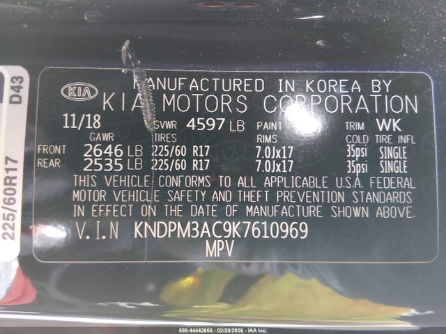 44442605 :رقم المزاد ، KNDPM3AC9K7610969 vin ، 2019 Kia Sportage Lx مزاد بيع