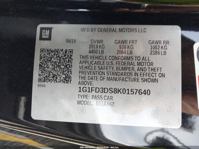 1G1FD3DS8K0157640 Chevrolet Camaro 2lt