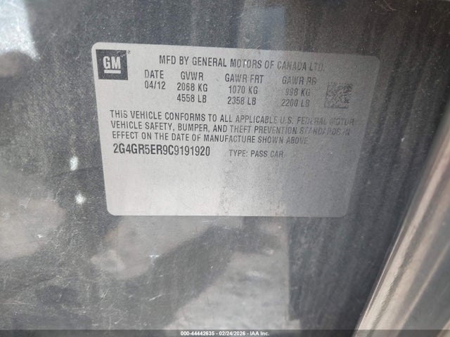 44442635 :رقم المزاد ، 2G4GR5ER9C9191920 vin ، 2012 Buick Regal مزاد بيع