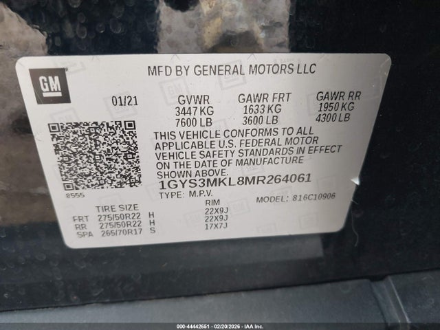 44442651 :رقم المزاد ، 1GYS3MKL8MR264061 vin ، 2021 Cadillac Escalade Esv 2wd Premium Luxury Platinum مزاد بيع